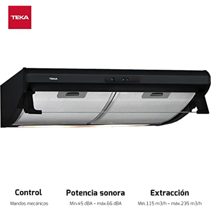 Teka CAMPANA C 6310 NEGRO, Dunstabzugshaube mit 1 Motor, 235 m³/h, 49 dB, 3 Geschwindigkeiten, 60 cm, schwarz, 2 Halogenlampen, mechanisch – Bild 3