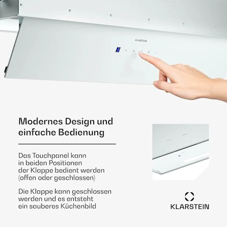 Klarstein Ventimate Unterbau-Dunstabzugshaube, 85cm, 390 m³/h, Energieeffizienz A+, leiser 50W DC-Motor, Touch-Bedienfeld, LED-Beleuchtung, Kohlefilter, weiß – Bild 2