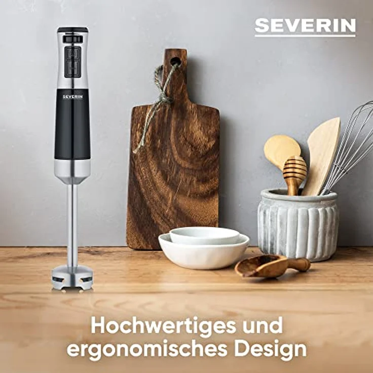 Severin 3771 Stabmixer, 600W, Mixstab mit stufenloser Geschwindigkeitseinstellung, abnehmbarer Pürierstab, Edelstahl (gebürstet), Schwarz – Bild 3