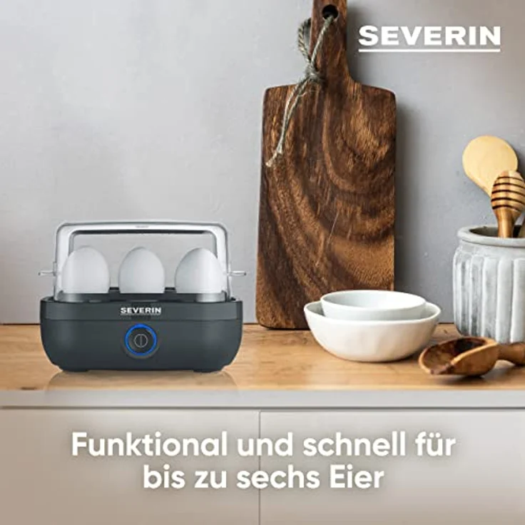 Severin EK 3166 Eierkocher, 420W, für bis zu 6 Eier, inkl. Einsatz zum Pochieren von Eiern, schwarz – Bild 3