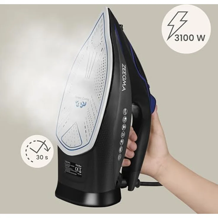 ZEEGMA EISIG BASE, Bügeleisen 3100 W mit Keramikbeschichtung, Dampf- und Trockenbügeln, 40 g/Min. Dampfleistung, 320 ml Wassertank, selbstreinigend, Anti-Drip und Anti-Calc – Bild 4