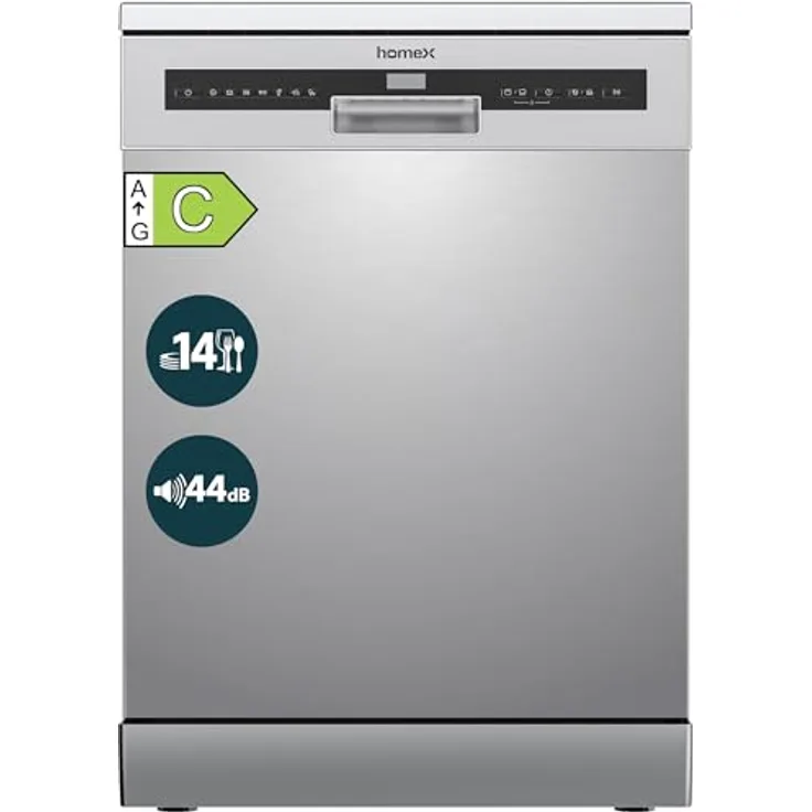 homeX DWFS601444C-S Geschirrspüler 60 cm, freistehend mit 14 Maßgedecken, 7 Programmen, AquaStop, 44 dB, unterbaufähig