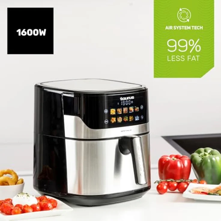 Taurus Air Fryer Digital 7S Wall HD, ölfreie Fritteuse mit 6,5l Kapazität, 8 Programmen, HD-Display, BPA- und PFOA-frei, kühl bleibender Griff – Bild 2