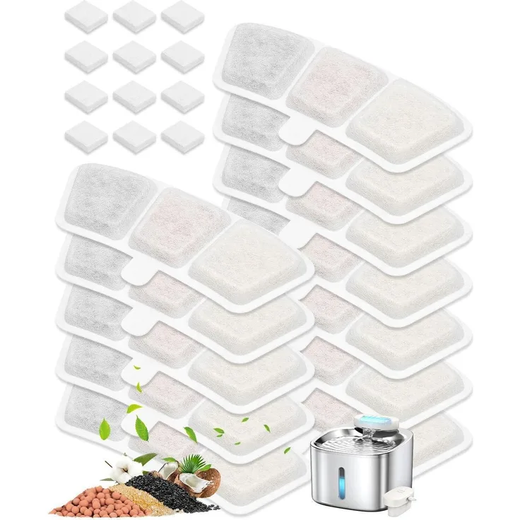 Oneisall Ersatzfilter für Trinkbrunnen PW04, 24er Set (12+12) für 3.5L, Mehrschichtige Filtration und Pumpenschutz