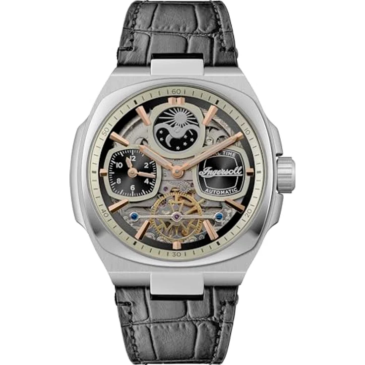 Ingersoll The Spirit Herrenuhr 46.7 mm Automatikuhr mit schwarzem Ziffernblatt und schwarzem Lederarmband – Bild 1