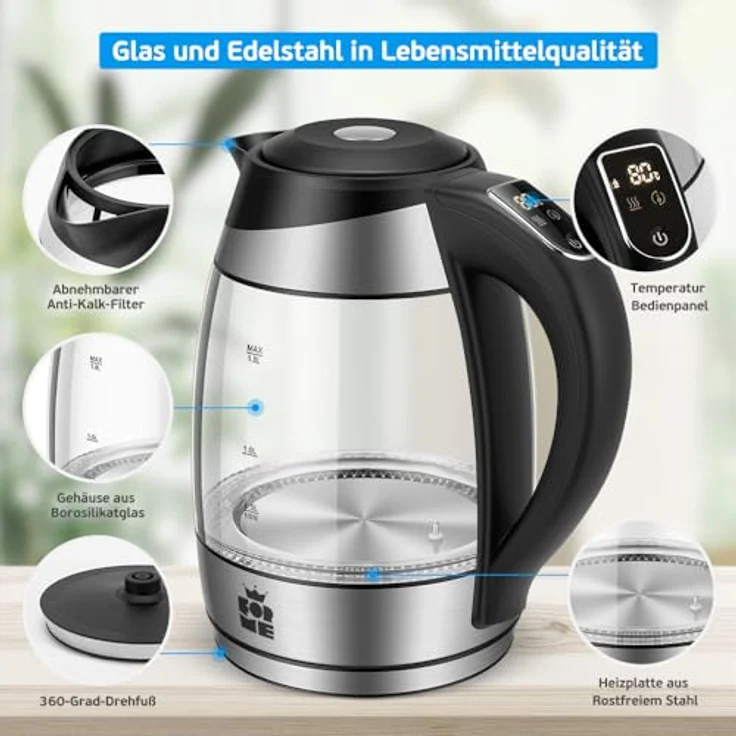 ForMe FKG-418 Wasserkocher Glaskessel 2200 W 1,8 L – Bild 4