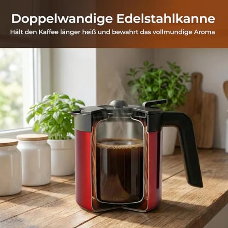 KLAMER Filterkaffeemaschine mit Thermoskanne, 1,25L für bis zu 10 Tassen, Startzeitvorwahl & Tropf-Stopp, 1000 Watt, Edelstahl – Bild 5