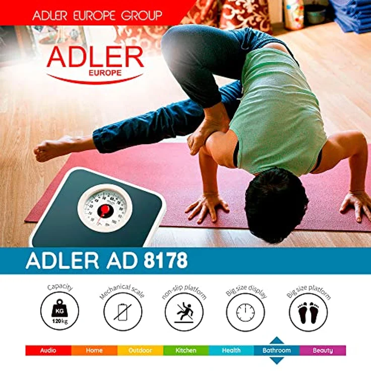 Adler AD8178 Mechanische Personenwaage bis zu 120kg, Analoge Badezimmerwaage hohe Genauigkeit, Anti-Rutsch-Oberfläche, Nicht-Digital, Einfach zu Bedienen, ohne Batterien – Bild 5