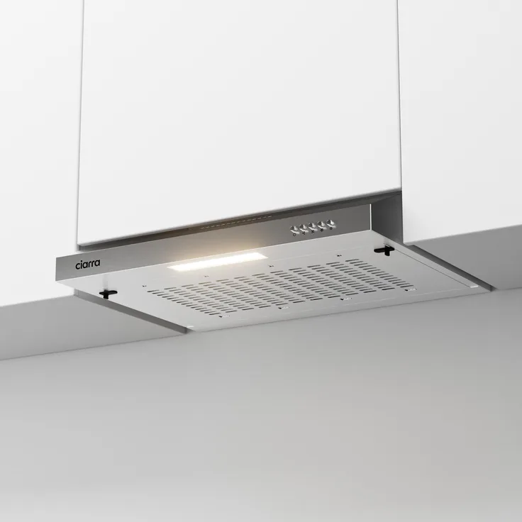 CIARRA VMS6903 Unterbauhaube 60cm Dunstabzugshaube mit 220 m³/h, 3 Leistungsstufen, inklusive Kohlefiltermatte für Umluft- und Abluftbetrieb, LED-Beleuchtung