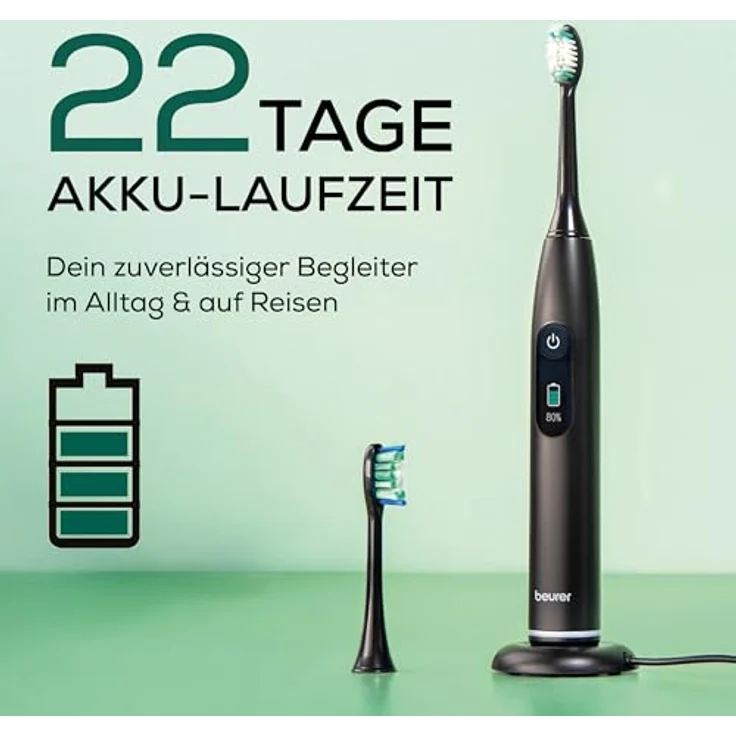 Beurer SC 50 Schallzahnbürste, elektrische Zahnbürste mit 5 Putzmodi, Andrucksensor, 80.000 Schwingungen und Display-Anzeige, inkl. 2 Aufsteckbürsten (Midnight Ink) – Bild 4
