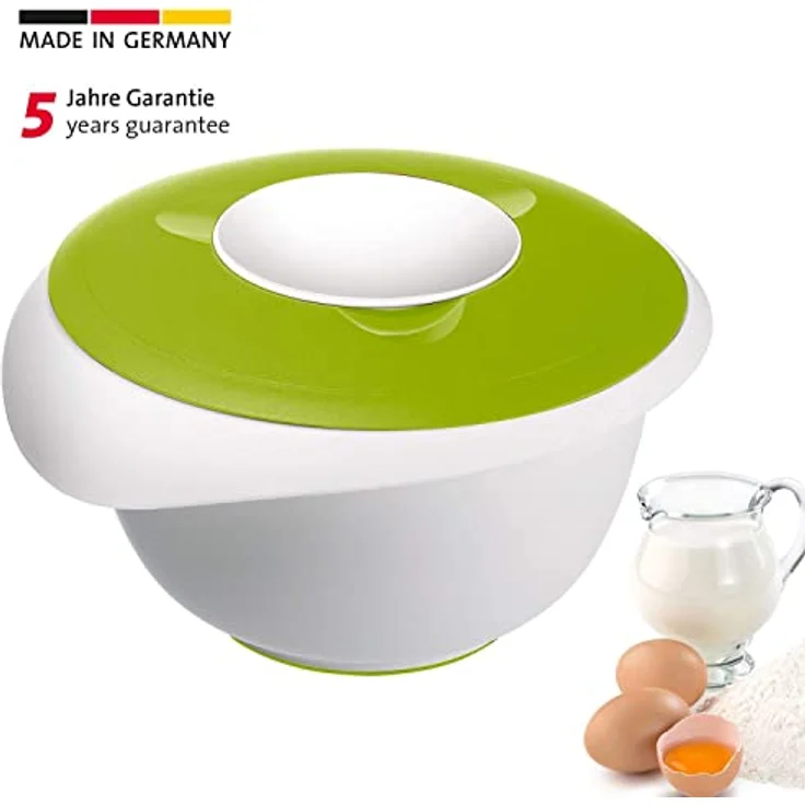 Westmark Rühr--Backschüssel mit Spritzschutz, Deckel und Ausgießer, Kunststoff, Füllvolumen: 2,5 Liter, Weiß-Apfelgrün, 3153227A – Bild 3