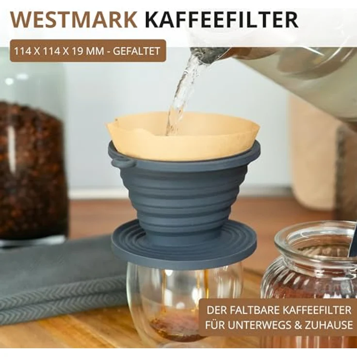 Westmark Faltbarer Kaffeefilter aus Silikon, wiederverwendbar, hitzebeständig bis 200 °C, Schwarz, Gr. 2, ideal für Reisen und Camping – Bild 2