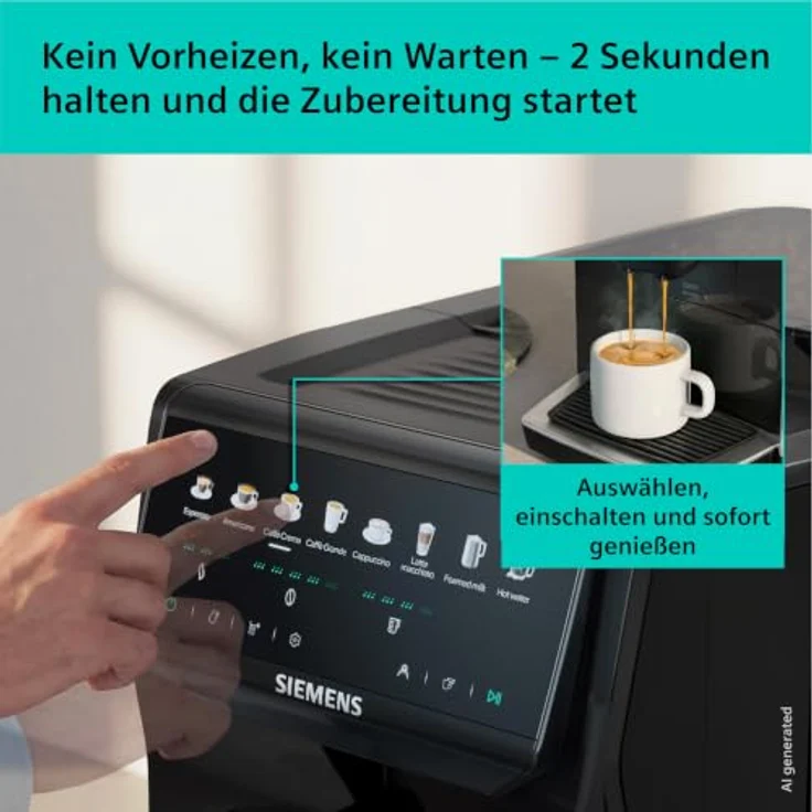 Siemens Kaffeevollautomat EQ500 iAroma TP553E19, schwarz, 8 Getränke auf Knopfdruck, intuitives Touch-Display, automatische Reinigungsprogramme – Bild 2