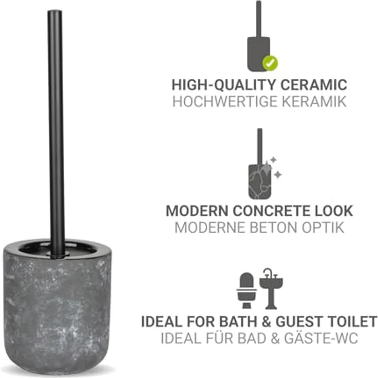 WENKO WC-Garnitur Mod. Sacile, freistehend in Betonoptik mit Keramik WC-Bürste, grau-schwarz, Ø 11,5 cm, Höhe 38 cm, Bürstenkopf 7,5 cm – Bild 3