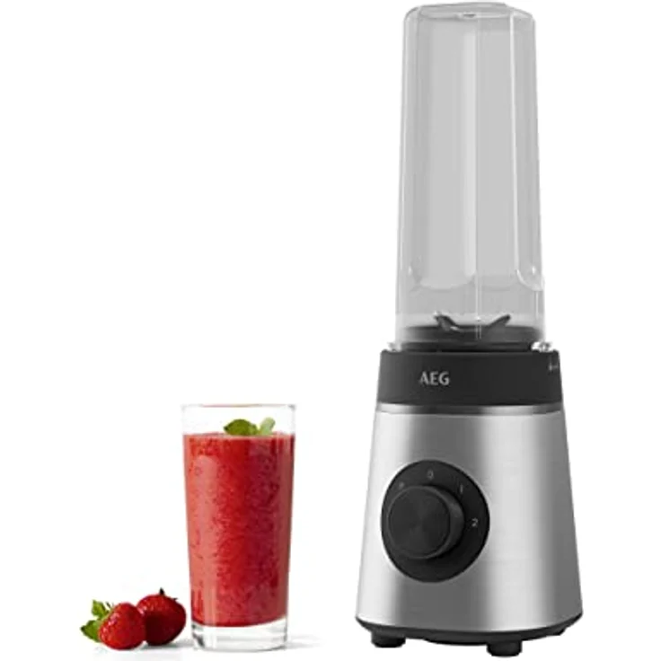 AEG MiniMixer SB4-1-4ST Standmixer / 350 W-Motor / 23.000 U/Min / 2 spülmaschinen- und bruchfeste 600 ml Trinkflaschen / 4-Klingen Messer / Drehregler / BPA-frei / Pulse-Taste / gebürstetes Edelstahl – Bild 2