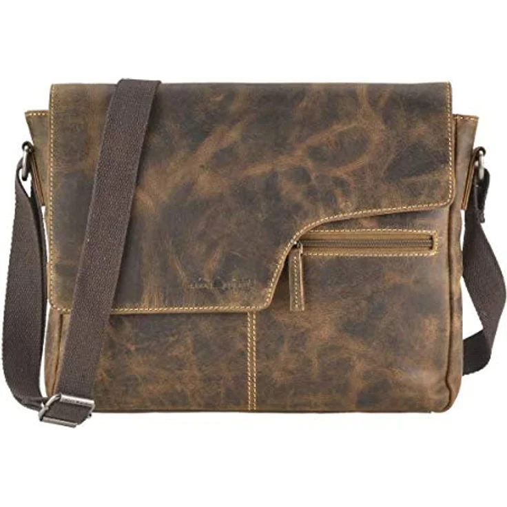 Greenburry Umhängetasche Vintage Leder Messenger Schultertasche 1650/A-25, Handgearbeitetes Rindsleder in Vintage-Optik, 35 x 27 x 5 cm, Braun – Bild 3