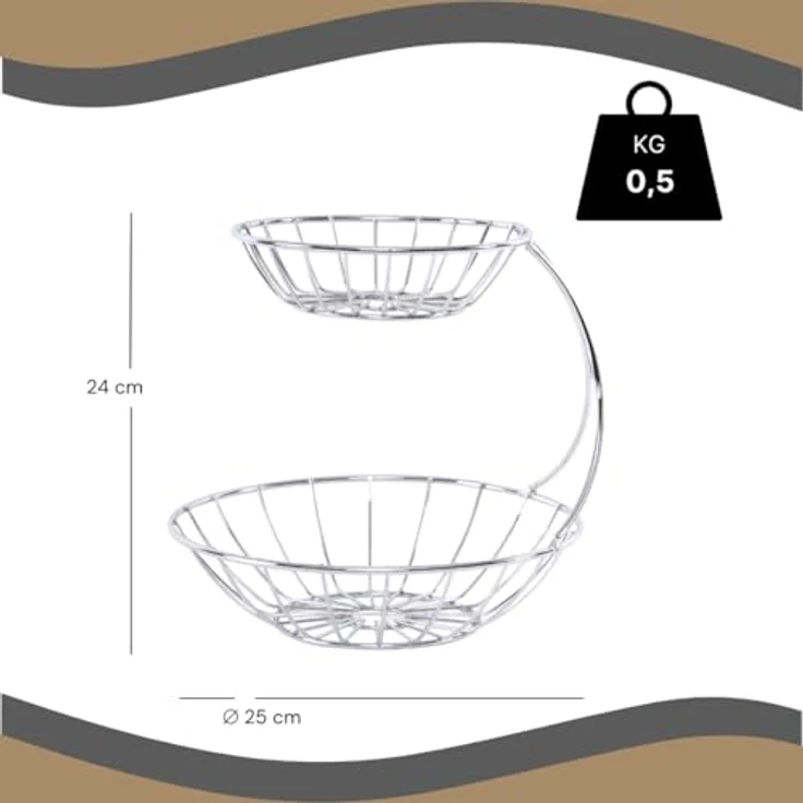 DESIGN DELIGHTS OBST ETAGERE STAGE | 24 cm, Eisen, zweistöckig | Metall Obstständer, Früchteschale, Brotkorb, verchromt – Bild 2