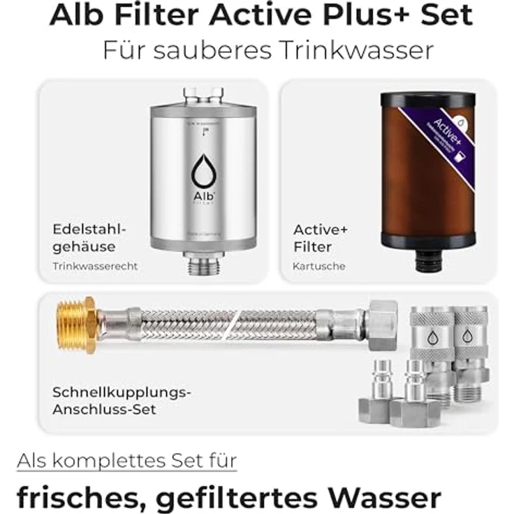 Alb Filter Active Plus, Trinkwasserfilter mit Wasserenthärtung und Bakterienfiltration bis 0.7 µm, Edelstahlgehäuse – Bild 3