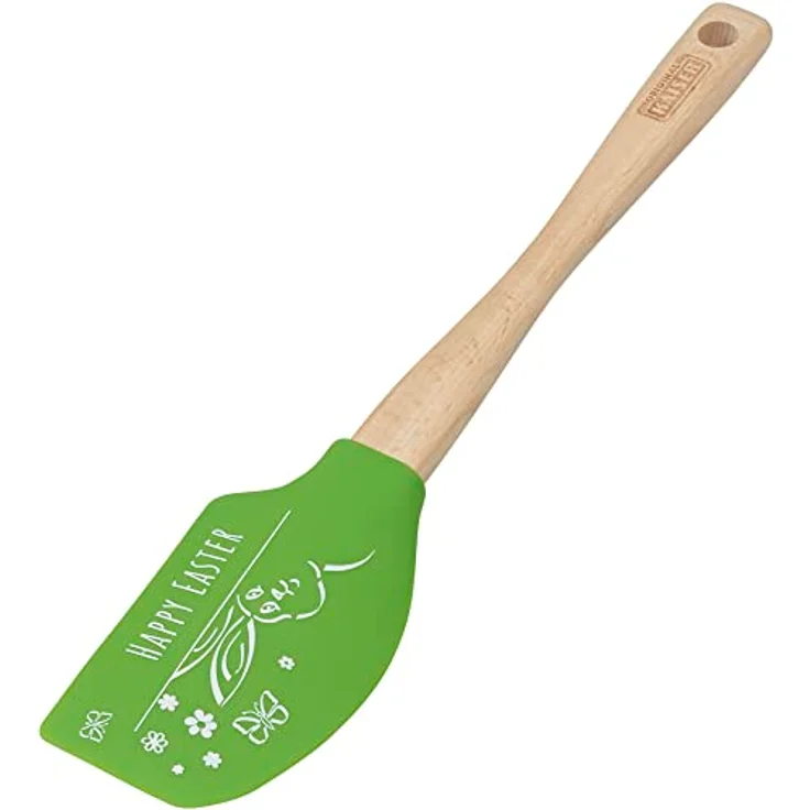 Original Kaiser Teigschaber mit Ostermotiv, 100% Silikon, Holzgriff, hitzebeständig, Silikonschaber, grün – Bild 1