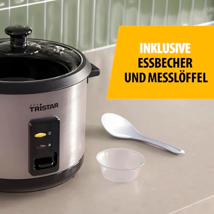 Tristar RK-6145 Reiskocher, 1,5 L Kapazität, Edelstahlgehäuse, Dampfgaraufsatz, Automatische Abschaltung, Warmhaltefunktion, 500 W – Bild 4