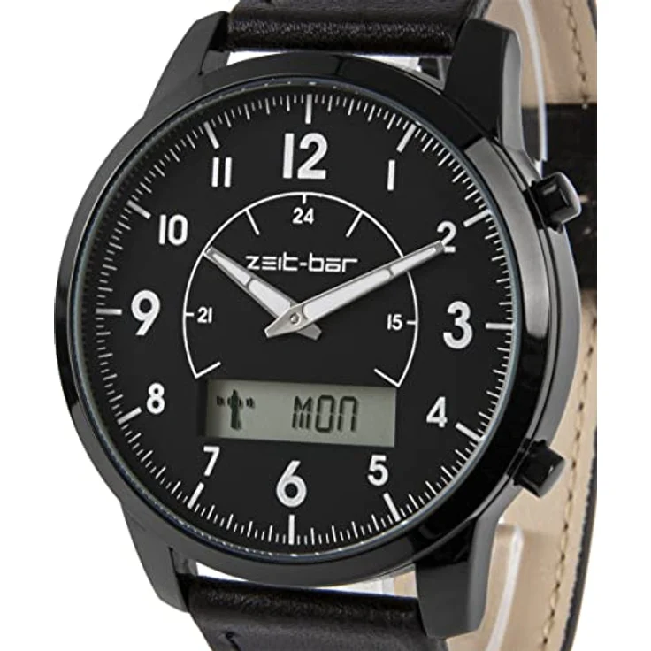 Zeit-Bar Funk-Armbanduhr Herren, hochwertiges Metallgehäuse, mit LCD-Digitalanzeigen, schwarz - Preisvergleich – Bild 5