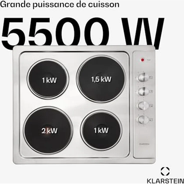 Klarstein Appetito 4 Elektrokochfeld 4 Platten 6 Leistungsstufen 5500 Watt Edelstahl Silber – Bild 4