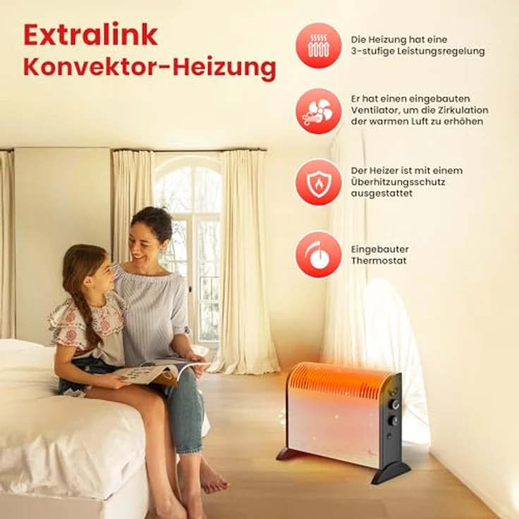 Extralink EX.30318 electric space heater Indoor Black, White Convector electric space heater, Heizkörper, Schwarz, weiß – Bild 3