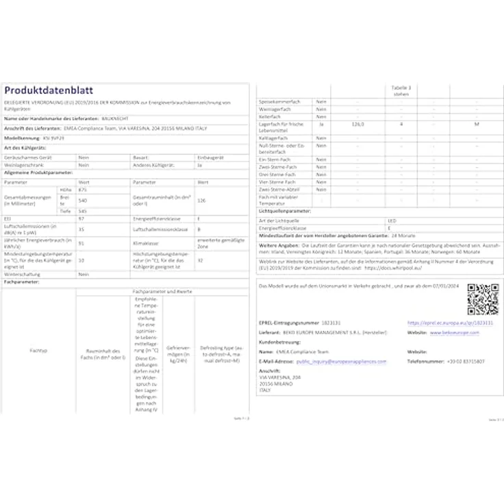 Bauknecht BKSI 9VF2 Einbau-Kühlschrank, 126 l Nutzinhalt, energieeffizient, 855 mm hoch, Weiß, Abtauautomatik, 4 höhenverstellbare Glasböden – Bild 11