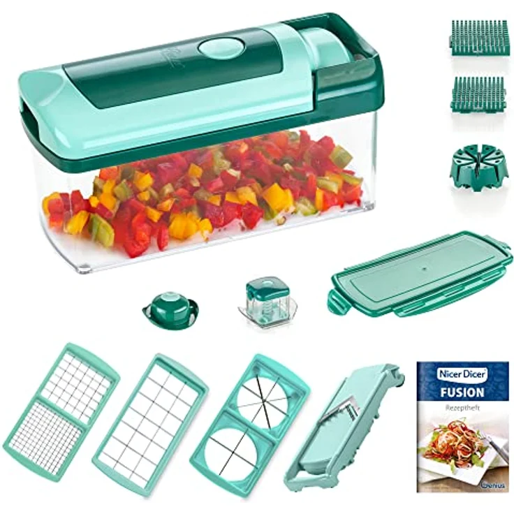 Genius Nicer Dicer Fusion | 13 Teile | smaragdgrün | Alles-Schneider | Hobeln | Würfeln | Schneid-Gerät | TV-NEU – Bild 2