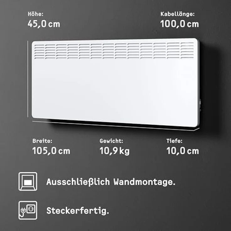 Stiebel Eltron Wand-Konvektor CNS 300 Trend, für ca. 30 m², 3 kW, LC-Display, Wochentimer, Offene Fenster Erkennung, 236530, Konvektor – Bild 6