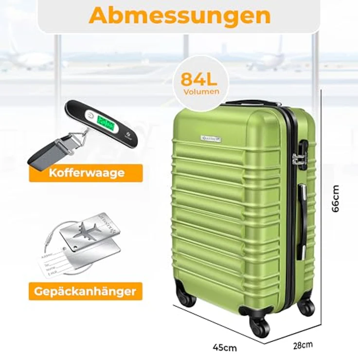 KESSER® Reisekoffer 84L Hartschalen Trolley mit Kofferwaage, Gepäckanhänger, Zahlenschloss, 4 Rollen, hellgrün, 66x45x28cm – Bild 2