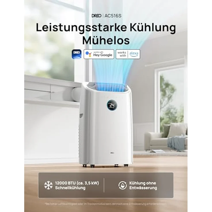 Dreo AC516S, Tragbare Klimaanlage mit 12.000 BTU, APP- und Sprachsteuerung, 3-in-1-Modus, abflussfreies Design, 24h Timer, Ventilator und Luftentfeuchter – Bild 2