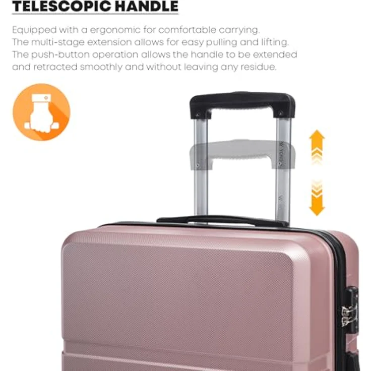 yonsly Reisekoffer M, Hartschalen-Koffer mit TSA-Schloss, YKK-Reißverschluss, 4 Rollen, Roségold, Handgepäck (56x37x23 cm, 2,4 kg) – Bild 5