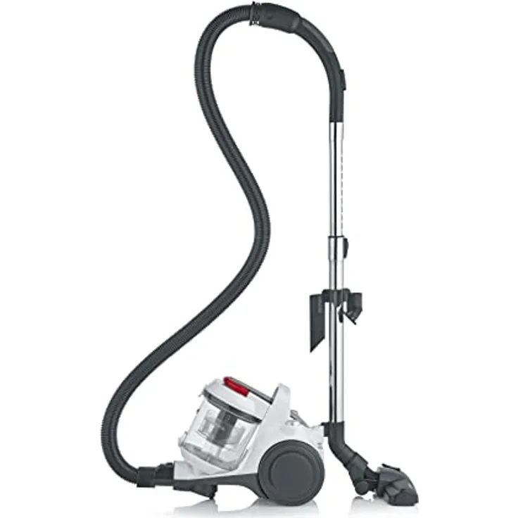 SEVERIN Beutelloser Zyklon-Staubsauger, Bodenstaubsauger für Allergiker, Staubsauger ohne Beutel mit Premium-Eco-Boden- und Parkettdüse, 2 L, weiß-silber-rot, CY 7106