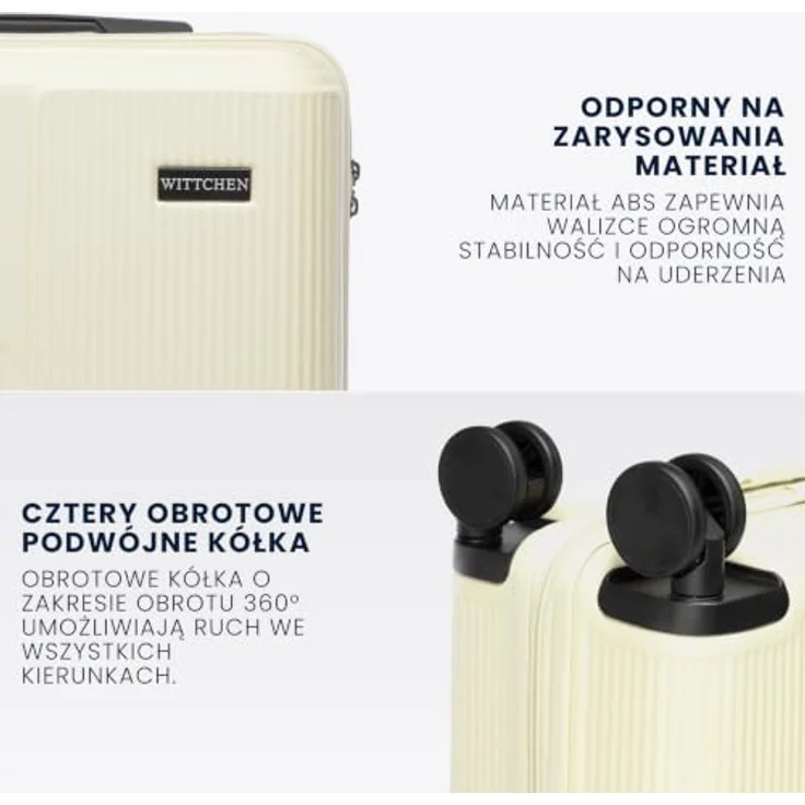 WITTCHEN Stripes Line Kofferset, Hartschalenkoffer ABS mit 4 Doppelrollen, Teleskopgriff und Zahlenschloss, Creme, 4 Größen und Kosmetiktasche – Bild 3