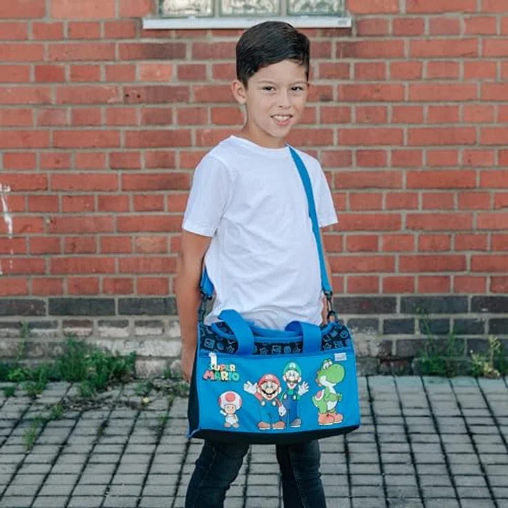 Scooli Sporttasche Super Mario, Kinder Sporttasche mit großem Hauptfach und Reißverschluss, 10,5 Liter, blau – Bild 4