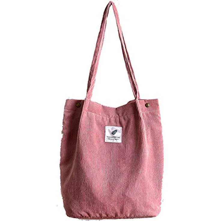 Funtlend Umhängetasche Damen Cord Tasche, Pink, vielseitiger Shopper mit Innentasche für Uni, Arbeit und Freizeit
