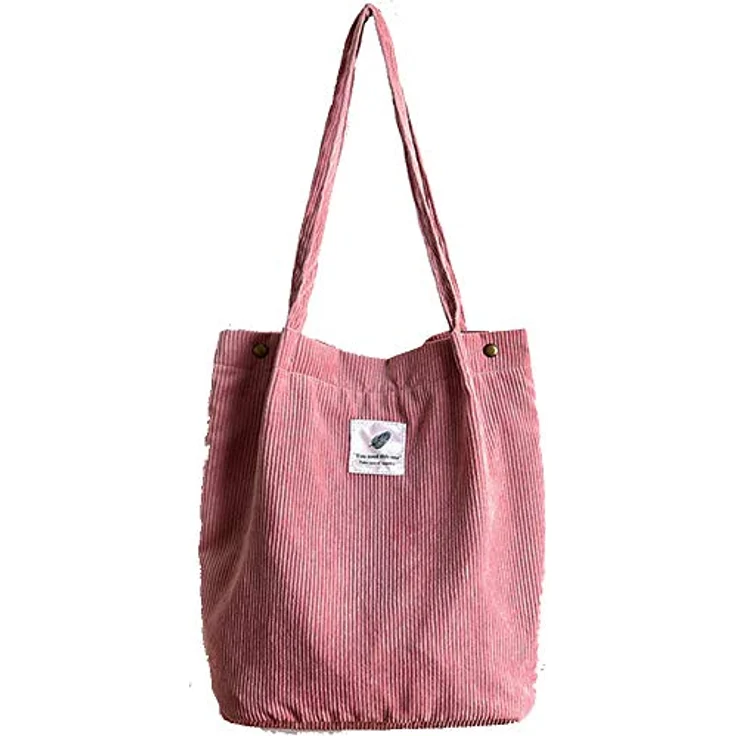 Funtlend Umhängetasche Damen Cord Tasche, Pink, vielseitiger Shopper mit Innentasche für Uni, Arbeit und Freizeit – Bild 1