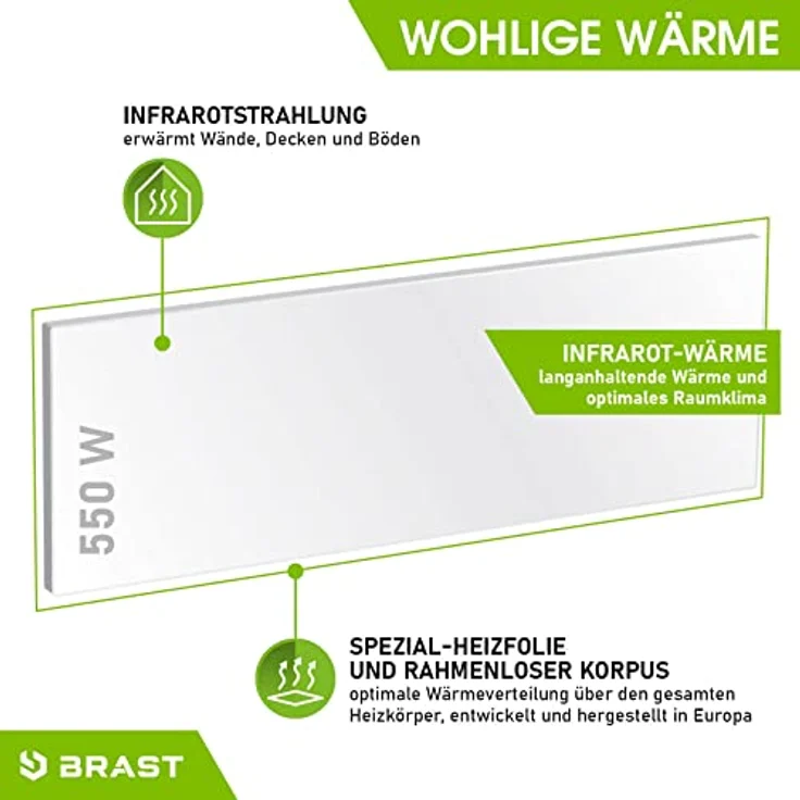 BRAST Infrarotheizung mit Stahlgehäuse | 550 Watt | Weiß | Überhitzungsschutz | Made in Europe | 10 Jahre Garantie - Preisvergleich – Bild 4
