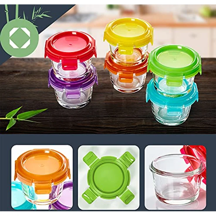 Klarstein Babygläser 6er-Set bunte Deckel luftdichter Verschluss geschmacksecht Transparent – Bild 4