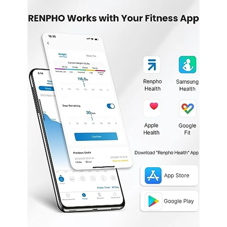 RENPHO Personenwaage Digital Testsieger 2023, Bluetooth Körperfettwaage mit Hochpräzisions-Sensoren, Smart Waage mit Körperfett und Muskelmasse 180 kg/400 lbs – Bild 4