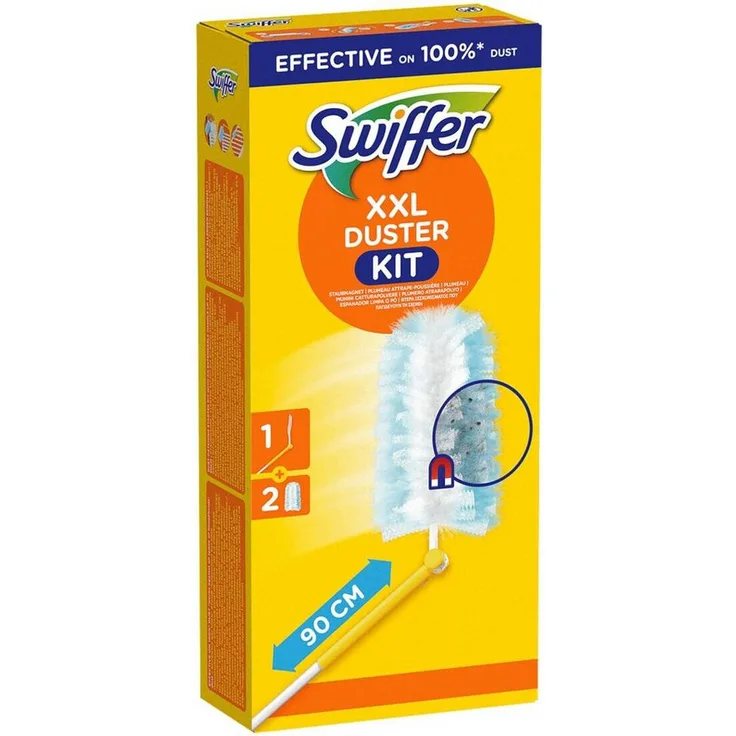 Swiffer Staubwischer XXL-Set, Staubmagnet mit 1 Griff + 2 Nachfülltüchern, 90 cm ausziehbar, ideal für Tierhaare und Hausstauballergiker