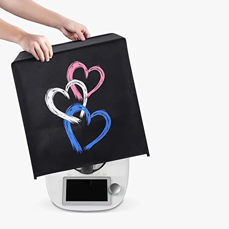 kwmobile Hülle kompatibel mit Thermomix TM5 / TM6 - Abdeckhaube in Violett Weiß Schwarz mit Pinsel Herzen für optimalen Schutz vor Staub und Schmutz – Bild 3