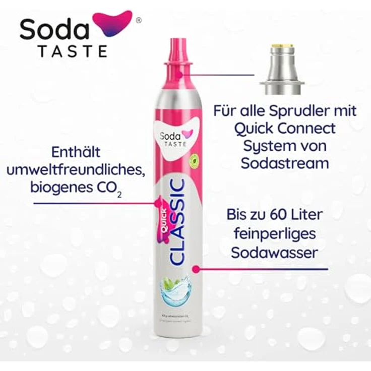 SodaTASTE Kaufzylinder Quick Classic CO₂-Zylinder für Sodastream – Nachhaltig, Passend für Quick Connect, Bis zu 60L Sprudelwasser – Bild 2