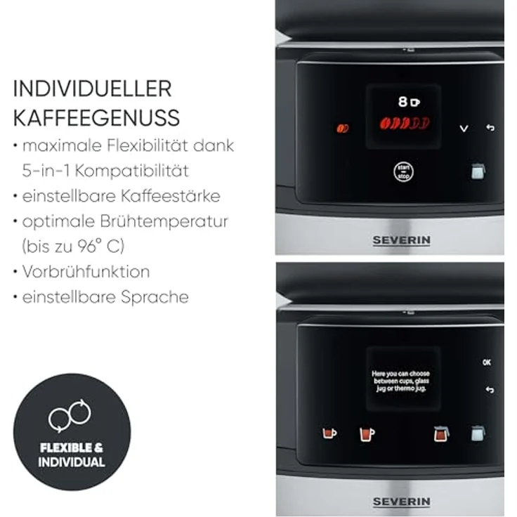 Severin KA 9695, Vollautomatische Filterkaffeemaschine mit isolierter Kaffeekanne, Schwarz – Bild 6