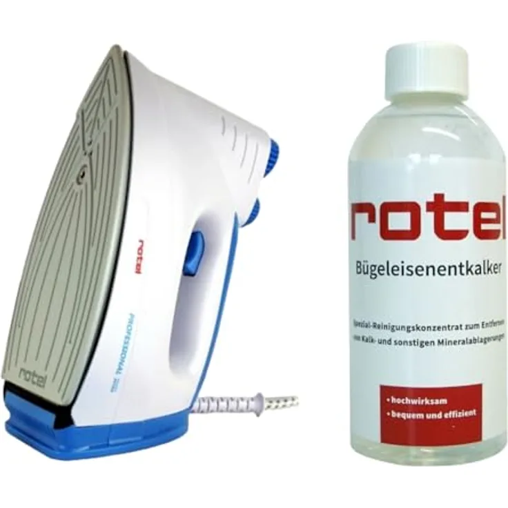 Rotel Professional Extra Original Dampfbügeleisen Blau mit Keramiksohle / 800W / isolierter Tank 300ml / inkl. Rotel Bügeleisenentkalker 500 ml