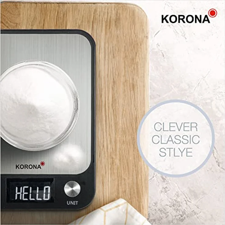 Korona Lea 70250 Küchenwaage, max. Tragkraft 5kg, Zuwiegefunktion, inkl. Batterien, Abschaltautomatik, silber – Bild 5