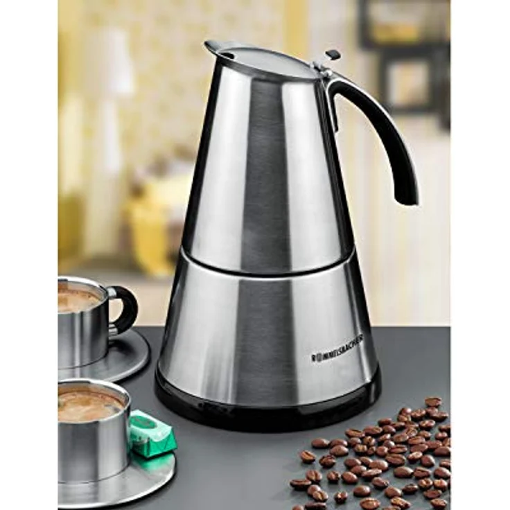ROMMELSBACHER EKO 366-E Espressokocher elektrisch (3-6 Tassen, 350ml Füllmenge, 2 Edelstahl-Filtereinsätze, Abschaltautomatik, Sicherheitsventil, Ein-Ausschalter, 365 W) Edelstahl – Bild 2