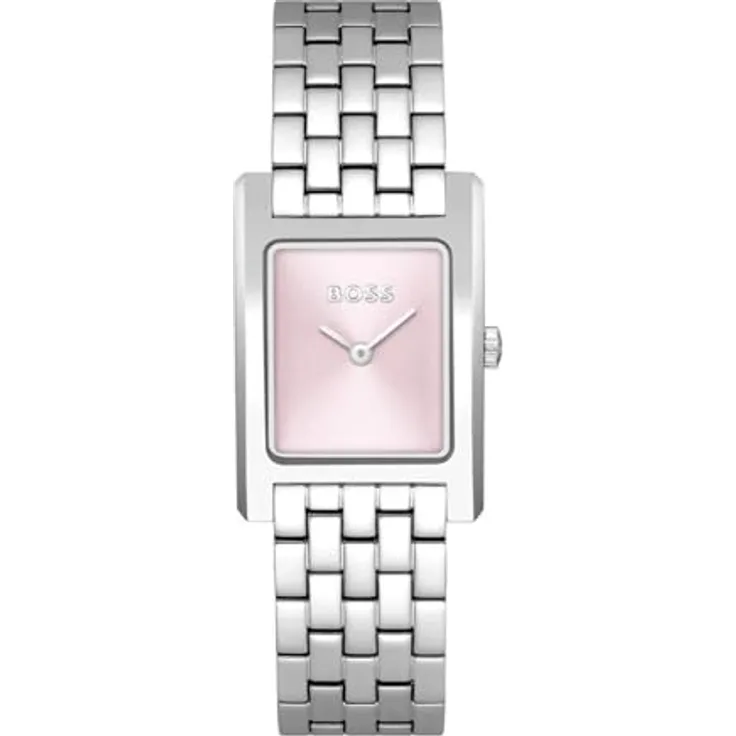 BOSS Analog Quarzuhr für Damen Kollektion LUCY mit Edelstahlarmband - Pinkes Sonnenstrahlen-Zifferblatt
