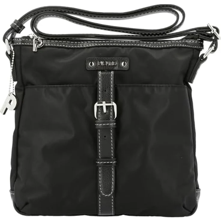 Picard Beuteltasche Sonja, kleine Crossbody Bag aus schimmerndem Nylon, Schwarz, mit verstellbarem Schultergurt und Lederoptik-Riemchen – Bild 7